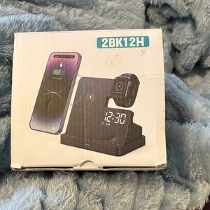 Buff Wireless Charging Station with Alarm Clock - Black